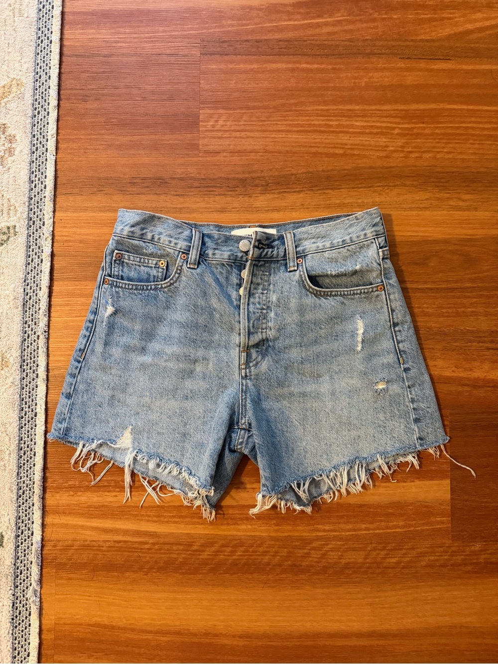 Aritzia Denin Forum Light Blue Distressed Denim Shorts